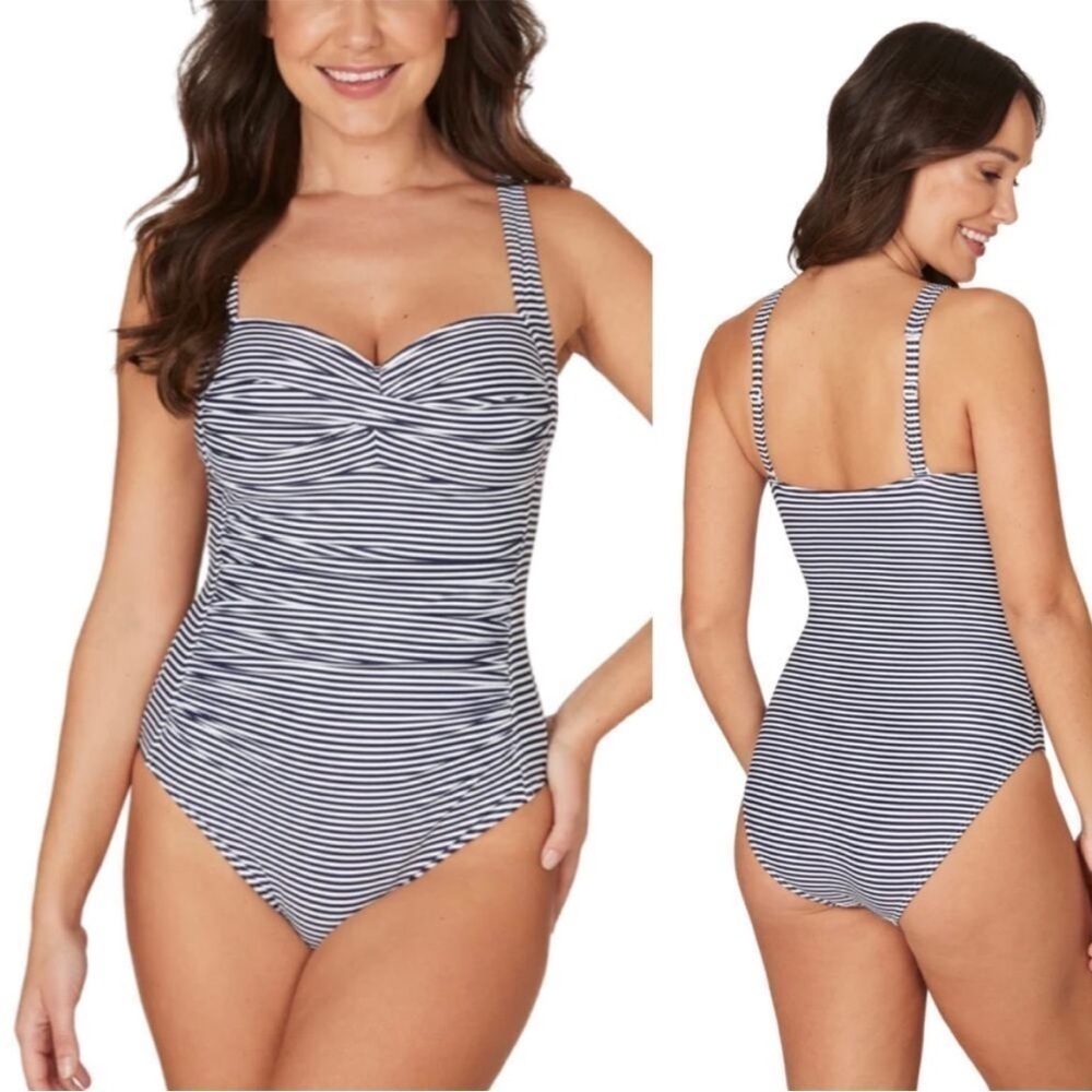 Nip Tuck Sorrento Stripe Joanne One Piece Swimsuit Blue White Size 8